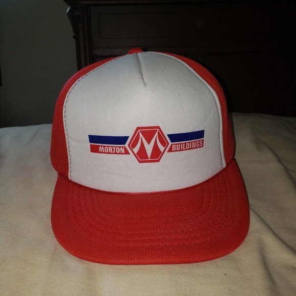 Vtg Morton Building Hat Snapback Trucker Cap Foam Red White Adjustable - Picture 3 of 8